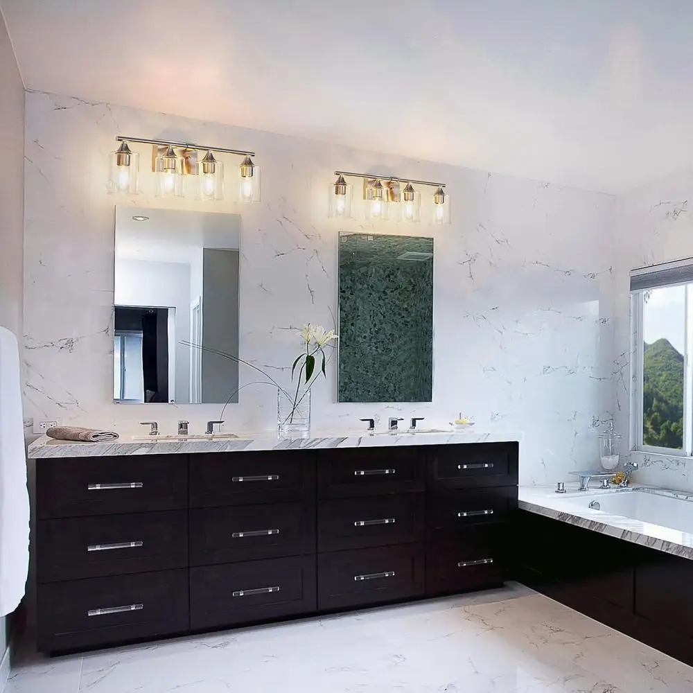 Toeletta moderna a 4 luci in nichel spazzolato per bagno, applique da parete, specchi, camere da letto, soggiorni e corridoi