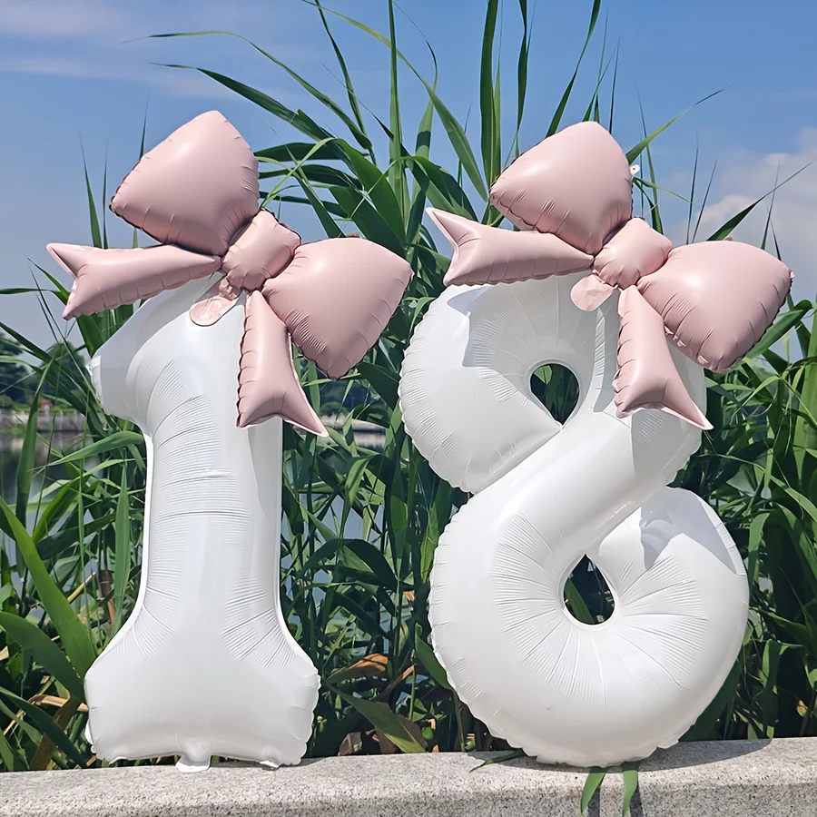 Number Balloon Set Baby Pink Bow Balloon, White and Pink Balloon Birthday Proposal, Wedding Balloon Decoration