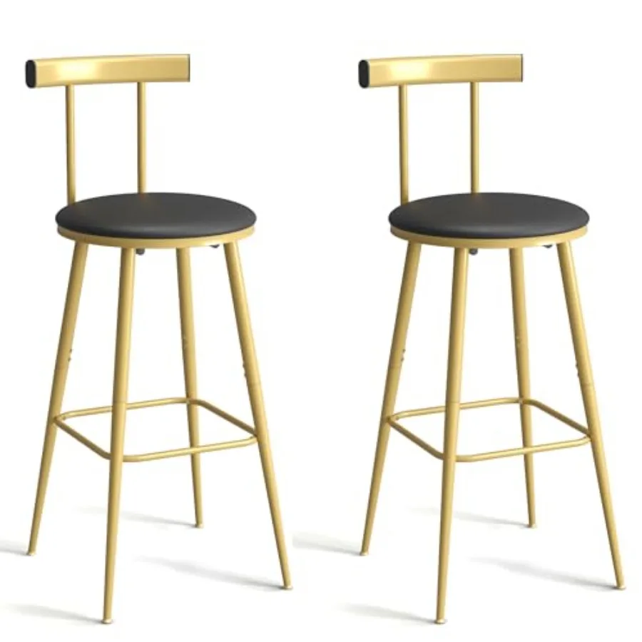 

Bar Stools, Set of 2 High Kitchen Barstools, Bar Chairs with Backrest and Footrest, Industrial Counter Stools with PU Soft seat