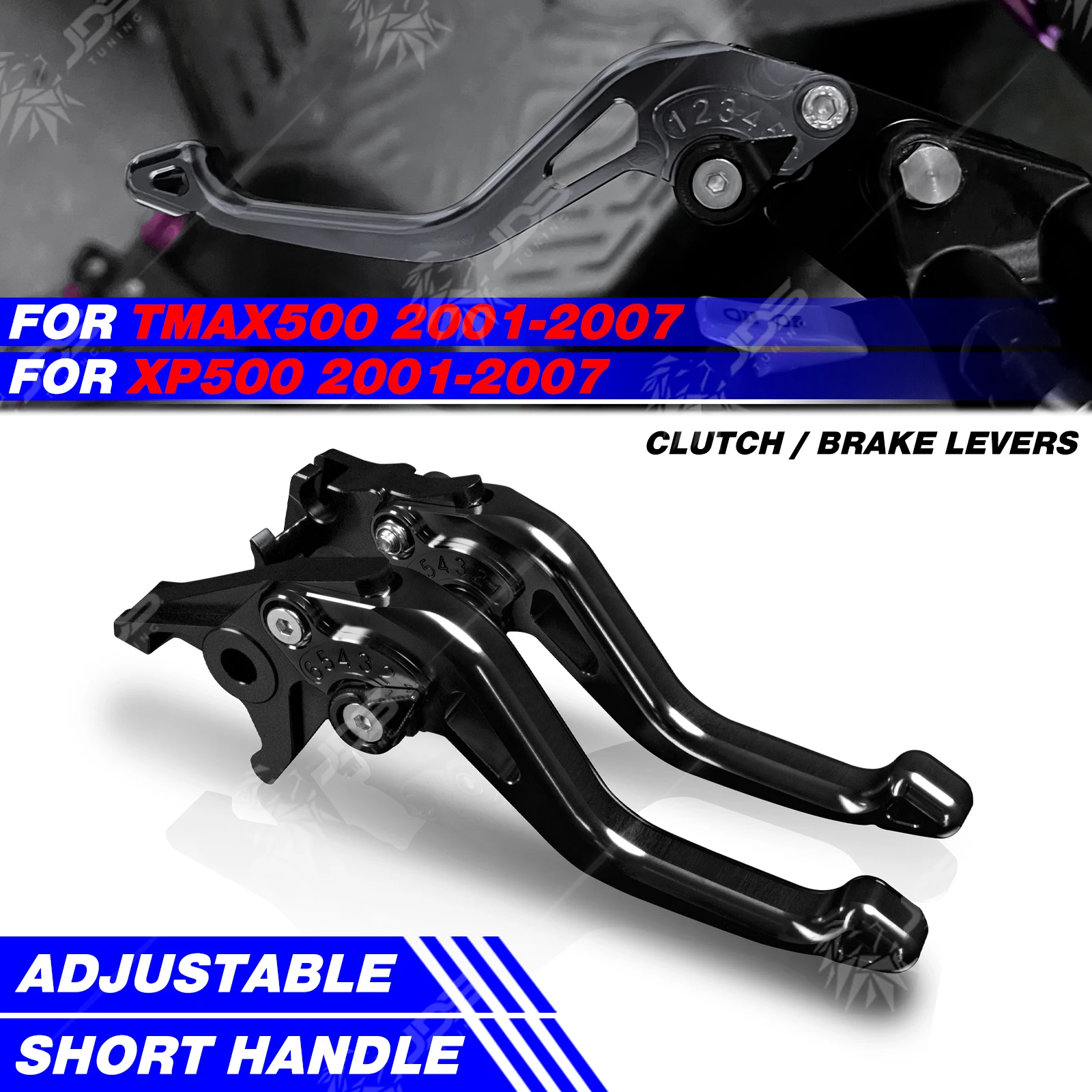 For Yamaha TMAX500/XP500 2001-2007 Racing Short Brake Lever Set Adjustable Handle Levers Three-Fingers Accessories Parts
