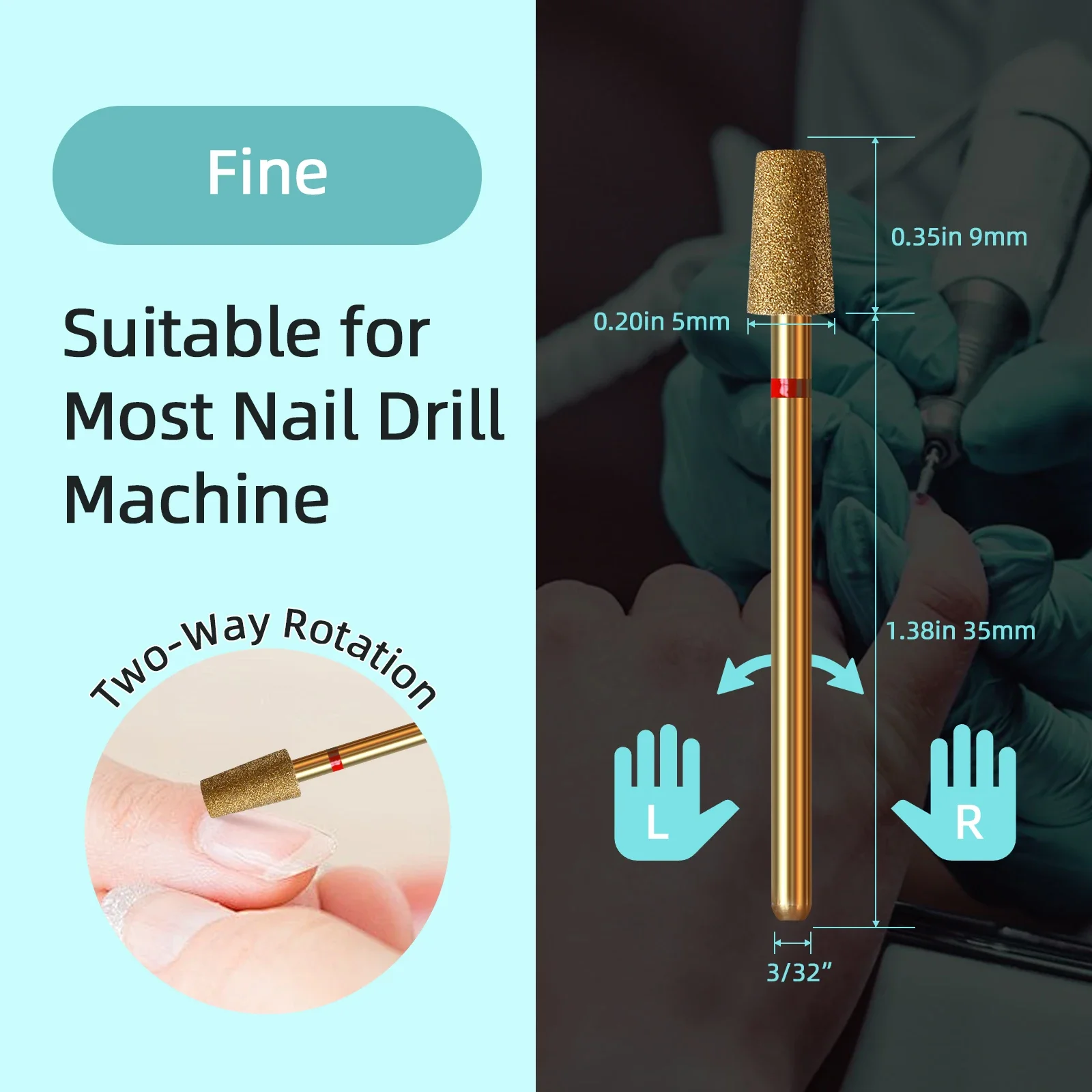 5mm 대형 테이퍼드 배럴 큐티클 클린 네일 드릴 비트, 티타늄 러시안 다이아몬드 네일 비트 네일 클리너 액세서리 도구