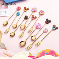 4PCS Stainless Steel Creative Candy Donut Dessert Fork Coffee Spoon Stirring Spoon Cartoon Creative Fork
