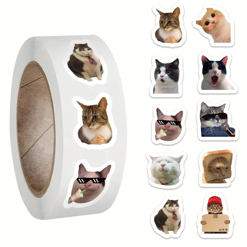 500Pcs/Roll Schattige Dierlijke Kat Meme Stickers Grappige Uitdrukking Sticker Telefoon Laptop Plakboek Afdichting Sticker Decoratie Kids Speelgoed Cadeau