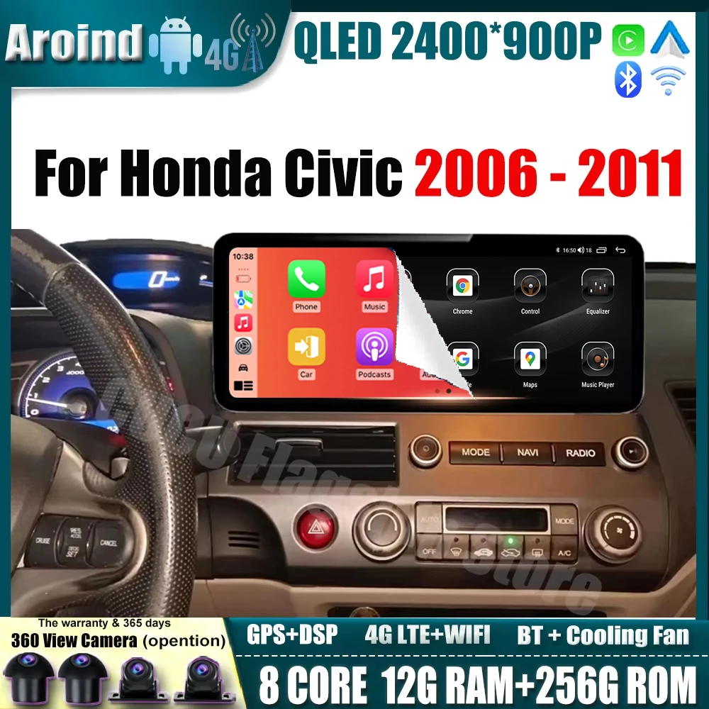 

12.3Inch Car Radio For Honda Civic 2006 2007-2011 QLED Screen Multimedia Video Player Navigation GPS Car Accessories 4G LTE wifi