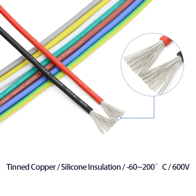 2/5/10M UL3135 Wire Silicone Insulation Tinned Copper 30 28 26 24 22 20 18 16 14 12 10 AWG High Temperature Resistant Cable Line