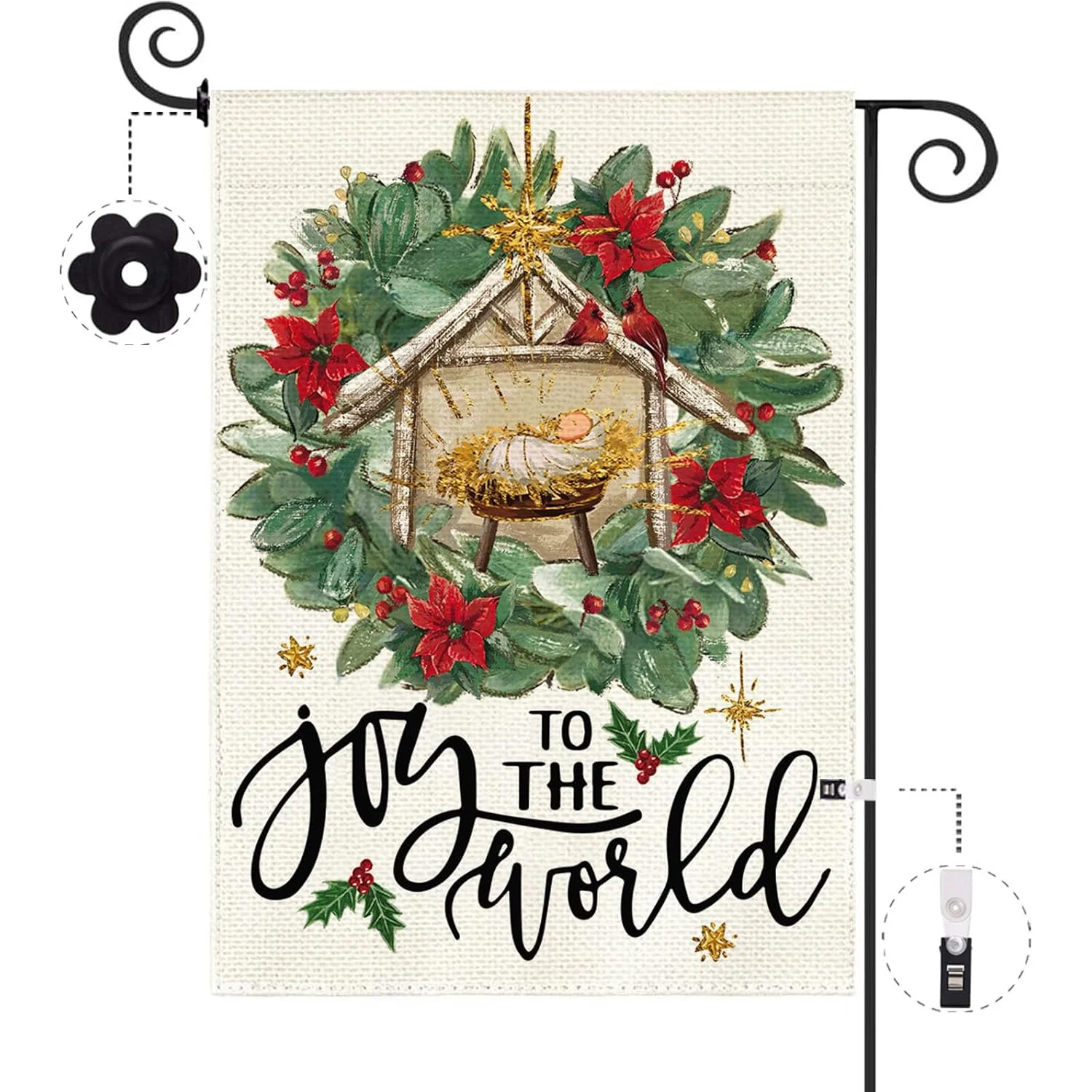 Christmas Nativity Scene Garden Flag - 12x18 Inch Double-Sided Burlap Design with Mary, Joseph Youngsters, 