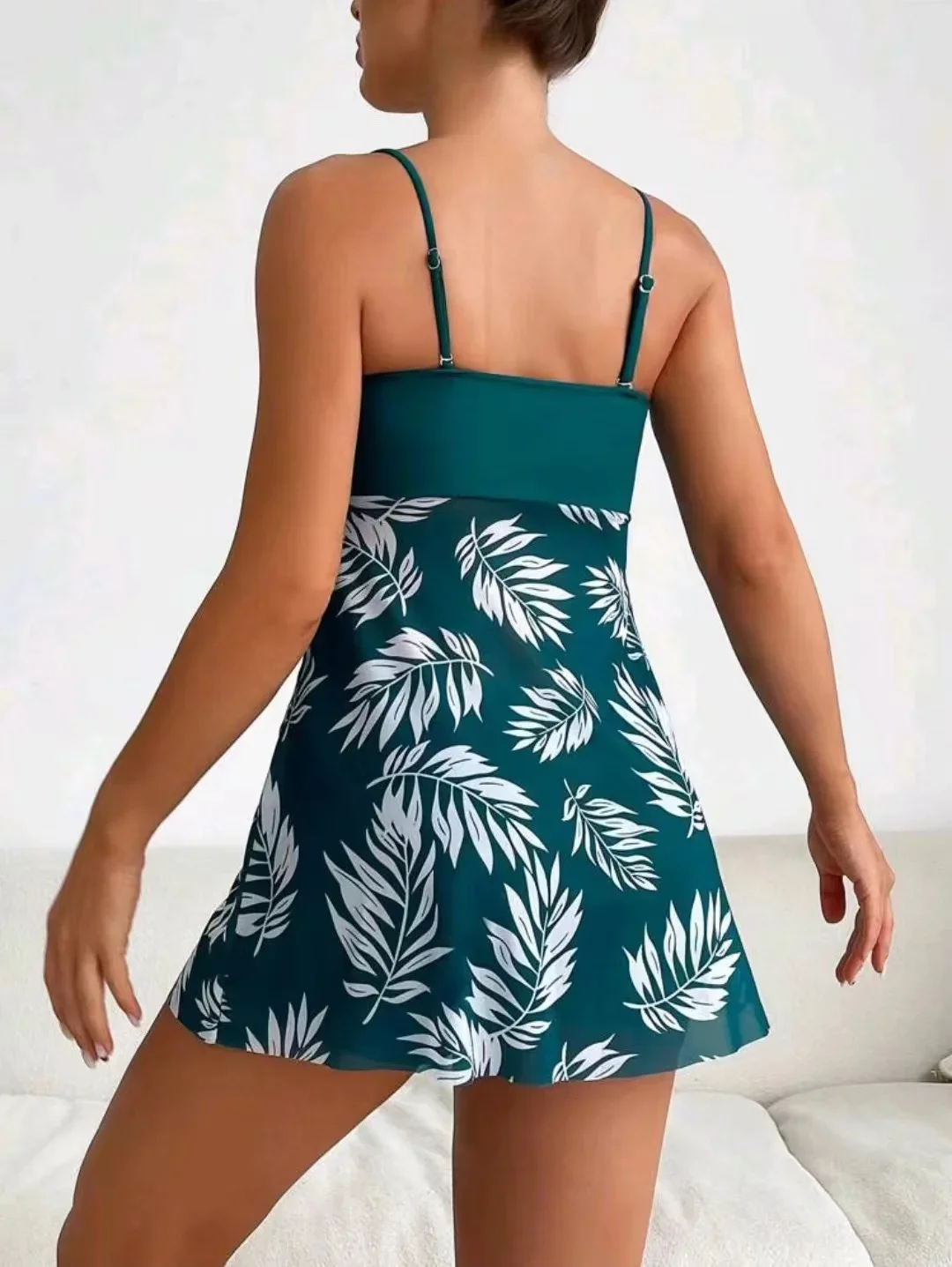 2024 kurzes Kleid Tankini mit Shorts Badeanzug Frauen Bade bekleidung weiblich gepolstert gedruckt Badeanzug Schwimmen Beach wear Sommer