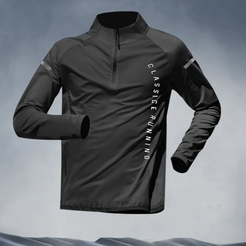 

Long Sleeved Men's Fitness T-shirt Quick Dry with Reflective Strip Sport Running Shirts Tops Windproof Men Sport T-shirt Sport
