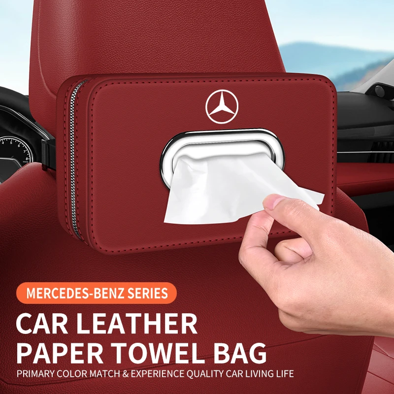 For Mercedes Benz A C E S G Class C43 GLC CLE CLA GLB GLS SLK SL W177 W205 W213 W222 X167 AMG Car Leather Tissue Storage Box