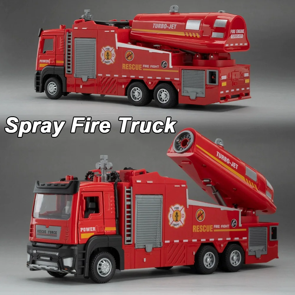Camion de pompier en Spray 1:32, modèle de voiture moulé sous pression, jouets, portes en alliage, son ouvert, lumière, véhicules d'ingénierie, décoration de maison, ornements