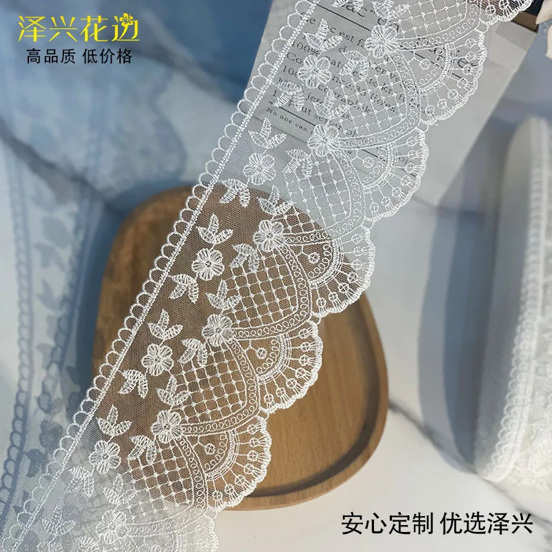 3 Yards 9.5cm wide White Lace Ribbon Wedding Embroidered Diy Handmade Patchwork Lace Trim Sewing Supplies DIY Crafts