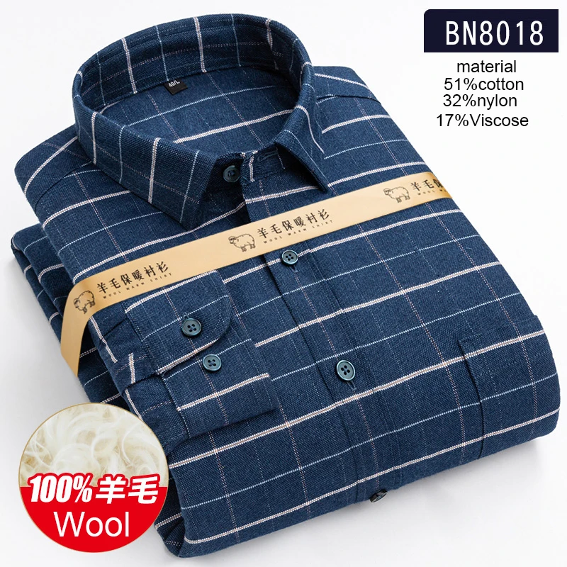 New in shirt Luxury hight quality Wool warm long-sleeve shirts for men plaid comfortable cold-proof office casual clothes