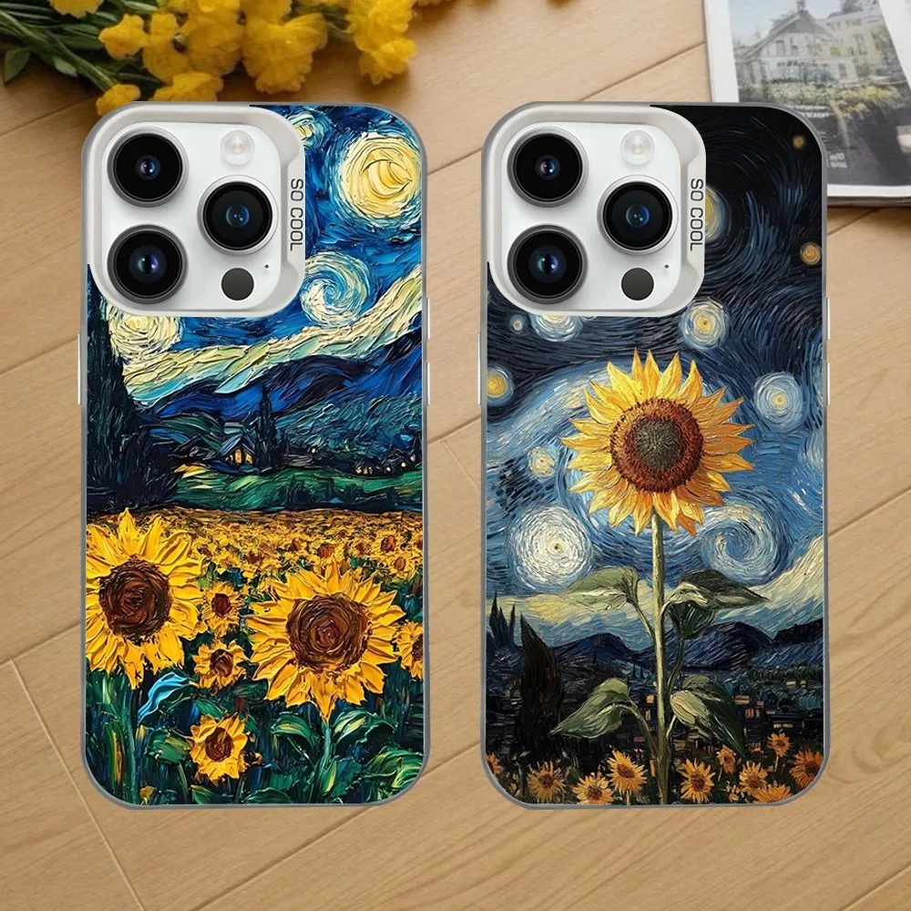 

Van Gogh Starry Night Sunflower Phone Case For iPhone 16,15,14,13,12,11,Mini,Pro,SE,MAX White Matte Shockproof Cover