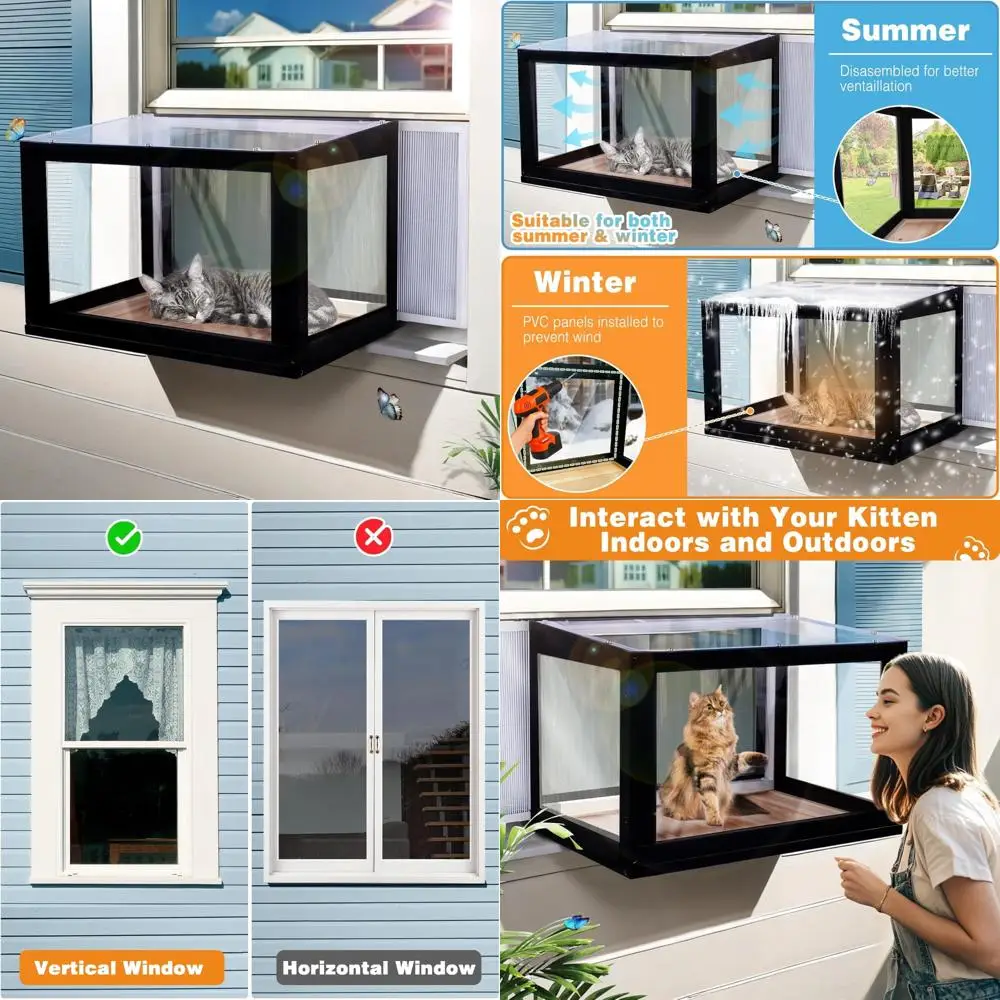 

Уличный кошачий корпус с защитой от ошибок, сеткой и прозрачной передней частью для безопасного загорания и насестания