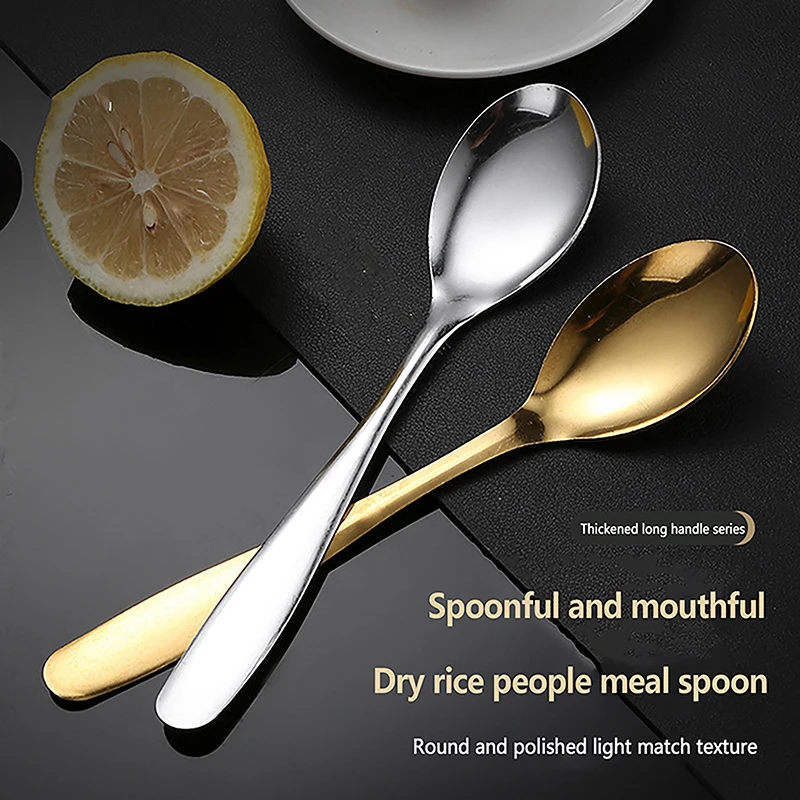 1 Piece Stainless Steel Oval Tablespoon Gold Sliver 2 Color Household Soup Spoon Food Grade Long Handle Dessert Dessert Spoon