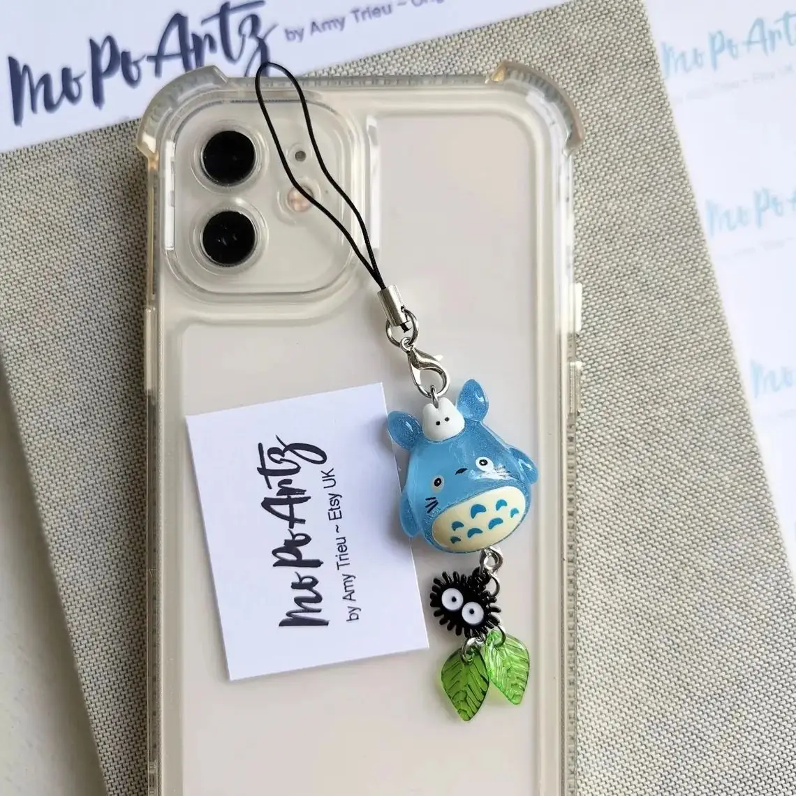Kawaii Blue Animal Totoro Phone Charm Soot Sprite Keychain Woodland Anime Cat Cosplay Pendant Accessories Handmade Y2K Gift - Image 2