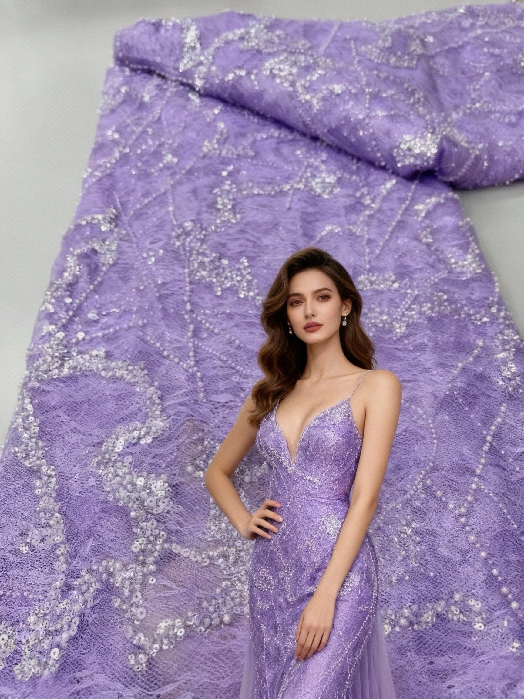 

African Tulle Lace Fabric 2025 French Sequins Fabric Sewing Embroidery With Beads Lace Tulle Mesh Nigeria Dress 5 Yards sewing