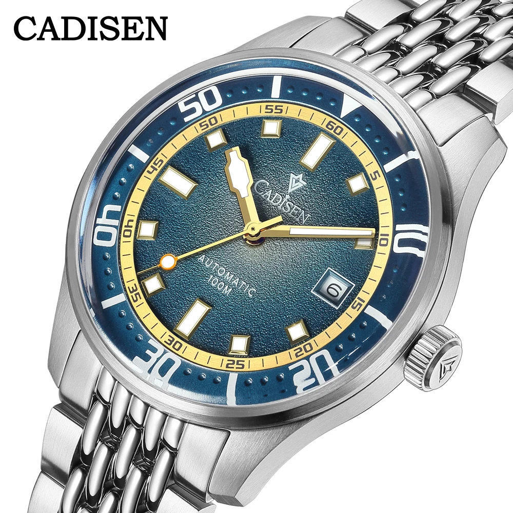 Reloj Mecánico CADISEN de 40MM, relojes automáticos de lujo con espejo de zafiro MIYOTA 8215, reloj de pulsera de acero inoxidable resistente al agua 100 M