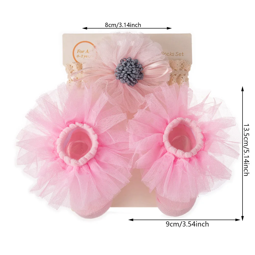 3Pcs/Set Organza Flower Lace Baby Headbands Socks 0-12M Cotton Anti Slip Solid Newborn Toddler Sock Bow Caps Headwraps