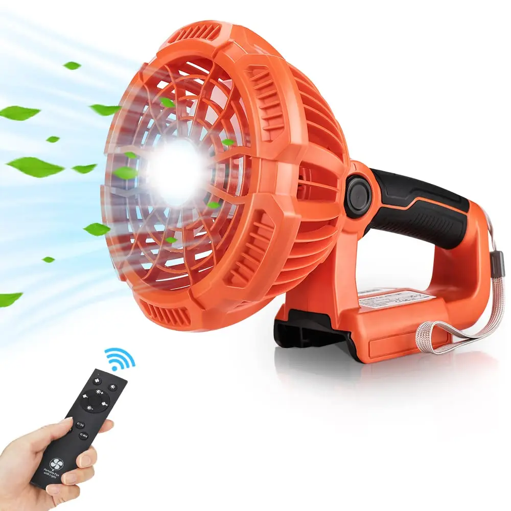 

Portable Camping Fan Handheld Tent Fan for Black&Decker 20V Battery 3 Speeds, 3 Modes Adjustable LED Lights with Remote Control