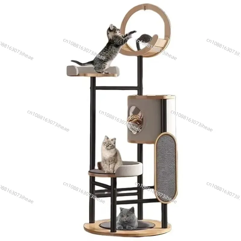 Modern Furniture Luxury Small Pet Cat Tree Scratcher Post Faux Rattan Space Capsule Palm Tree Design Wooden Cat House Carton