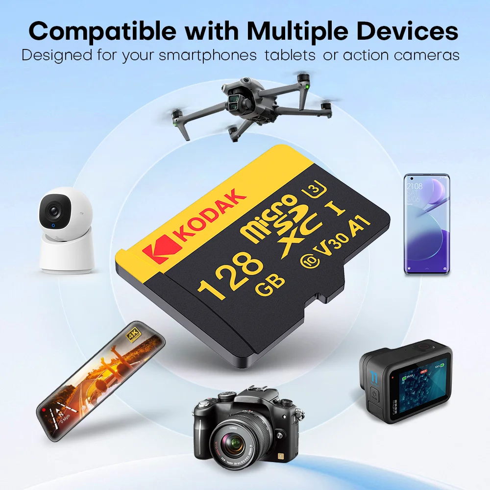 بطاقة KODAK Ultra MicroSD سعة 128 جيجابايت فئة 10 TF بطاقة ذاكرة فلاش بطاقة SD صغيرة للهواتف الذكية/الكاميرا
