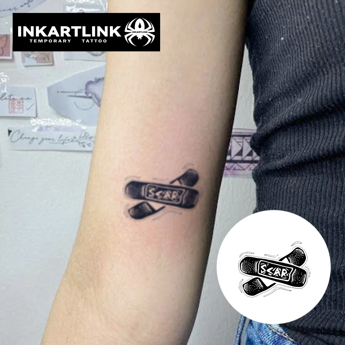3 pcs Skateboard Temporary Tattoo,Lasts To 15 Days New Technology Magic Waterproof Semi Permanent Sticker.