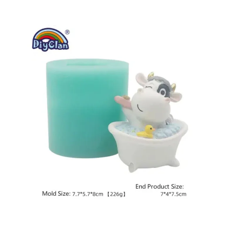 Cartoon Little Cow Plaster Mould DIY Silicone Mold Chocolate Candle Making Chinese Zodiac Cake Decorating Tools Spring Festival