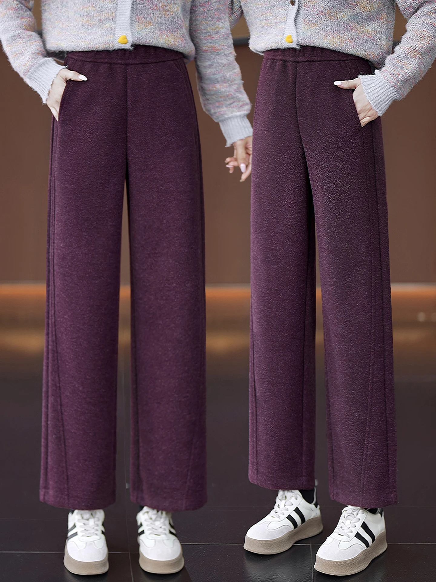 

Женские брюки с высокой талией и широкими штанинами, осенне-зимние, приталенные, шерстяные, прямого кроя, повседневные, свободные, утягивающие, укороченные (7/8)