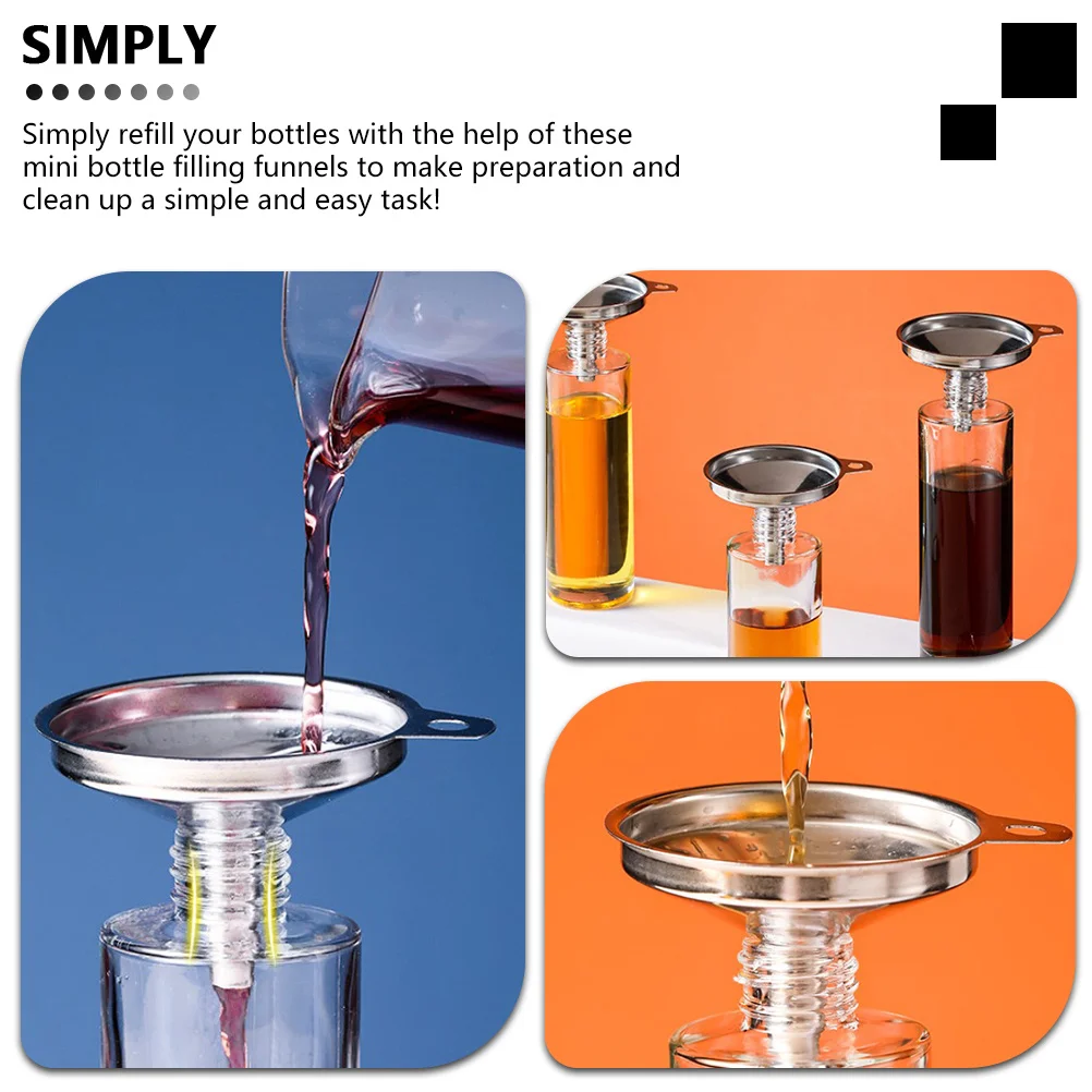 

2Pcs Stainless Steel Portable Filling Funnels Oil Wine Liquor Liquid Transfer Kitchen Household Tool