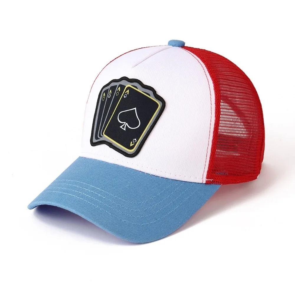 Vintage Adjustable Poker Card Hat Breathable Mesh Cotton Trucker Hat Windproof Casual Mesh Back Cap Outdoor Sports