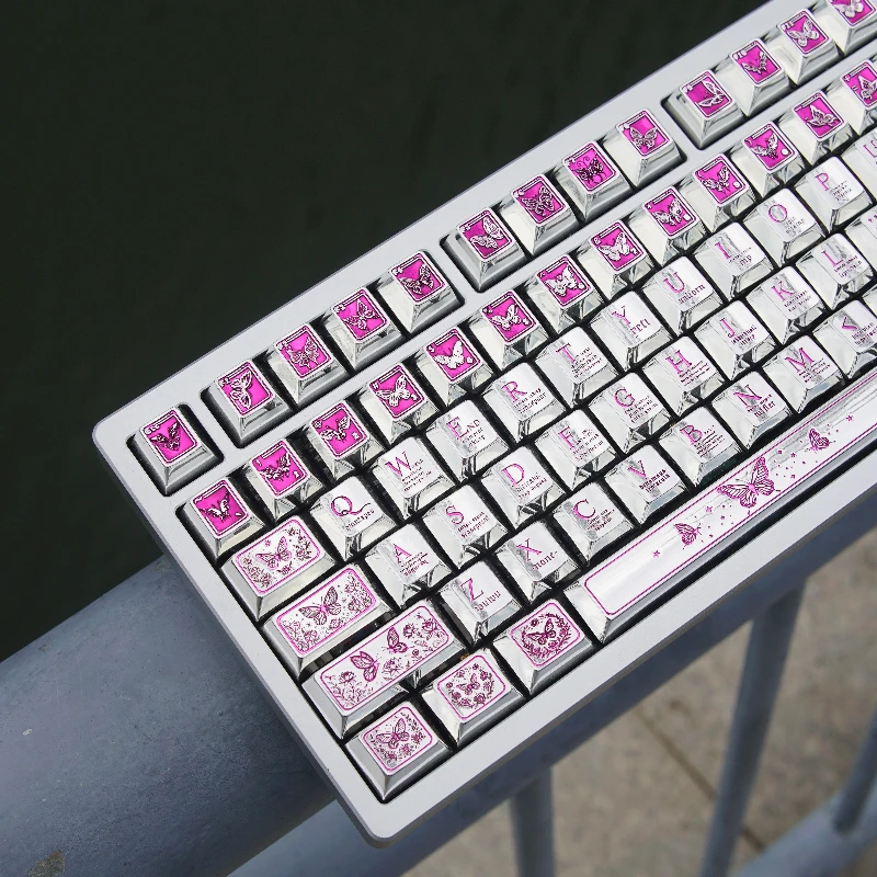 Nuevas teclas de Metal con flor de mariposa, tapa de llave con perfil de cereza personalizado, impresión de transferencia VU, tecla de punto de dibujos animados de Anime para jugadores Diy