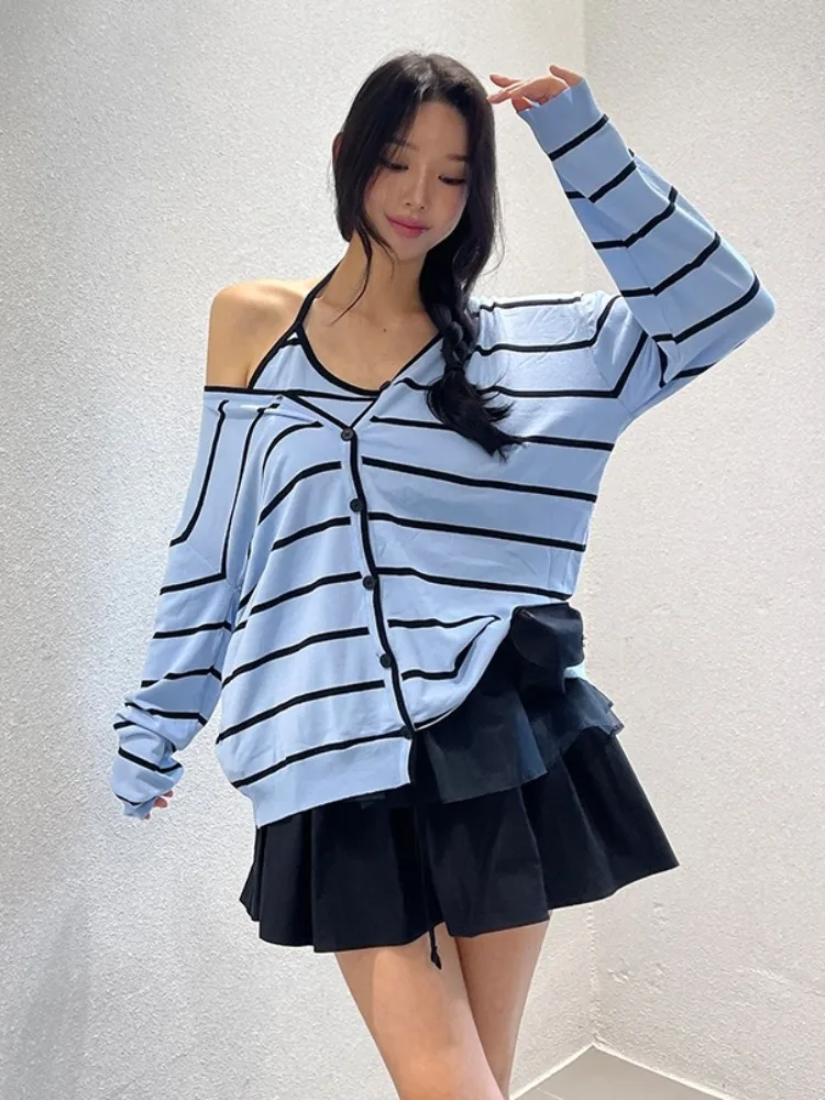 

JL Korean Sle Summer Thin Cool Long Sve Knitted Cardigan + Tank Top Two-Piece Set Ele Lazy Faion Women'swear