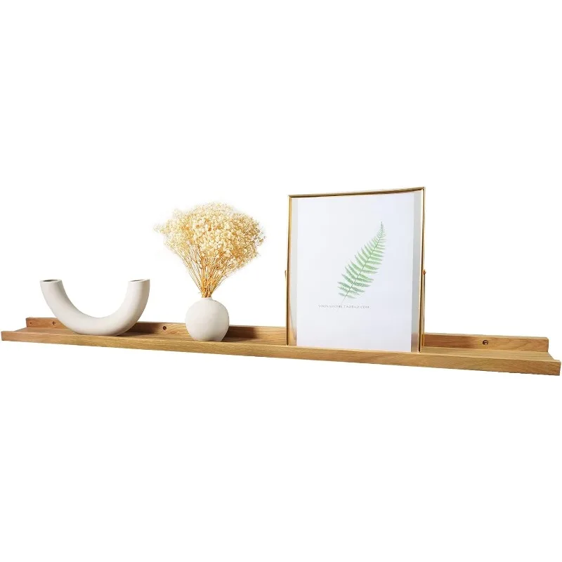 Long Floating Shelf 48 Inch Natural Wood Shelves, Rustic Display Books Picture Ledge Shelf for Wall Mounted, Natural Solid