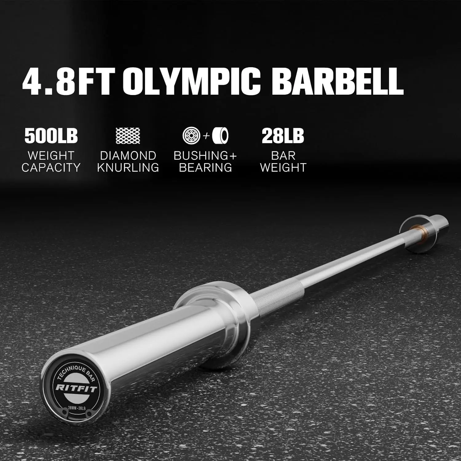 4.8ft Barbell for Strength and Weightlifting Training - 2 Inch Bar for Squat, Deadlift, Curl, Bench Press, Overhead Pres