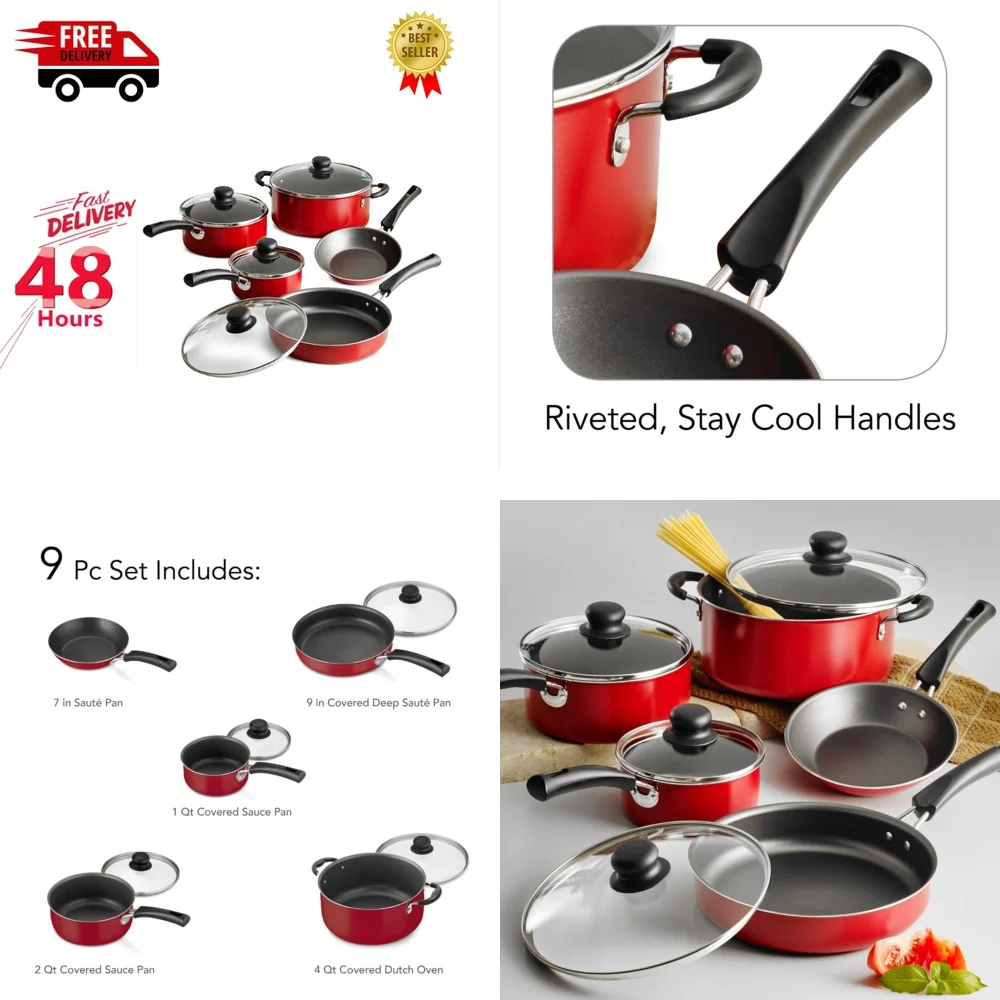 

Наборы посуды, 9 предметов, набор посуды с антипригарным покрытием, кастрюли и сковородки для домашней кухни, новинка