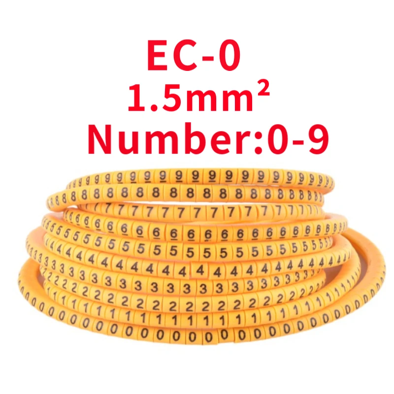 

EC-0,EC-1,EC-2,EC-3 500PCS (Each50pcs ) yellow Cable Markers Letter 6sq.mm 0 to 9 for wire diameter Cable Markers