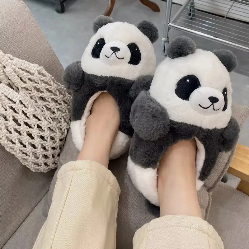 

New Arrival Adorable Hug Panda Slippers Womens Fuzzy Winter Warm House Shoes Woman Kawaii Footsie Animal Slides Cloud Slipper