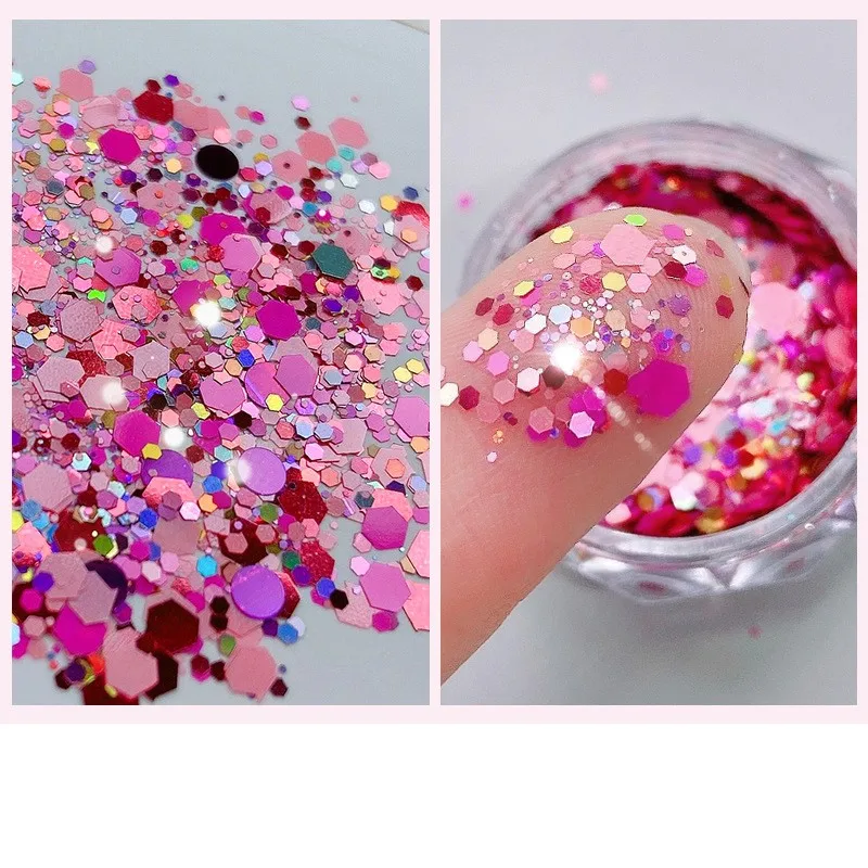 1 Doos Nageldecoraties Ultra-Dunne Meerdere Vormen Kleurrijke Gemengde Pailletten Liefde Laser Gradiënt Glitter Manicure Accessoires