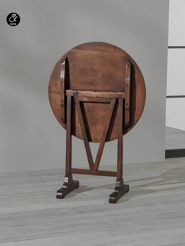 Round solid wood folding small dining table, medieval style old flap small round table B & B coffee table