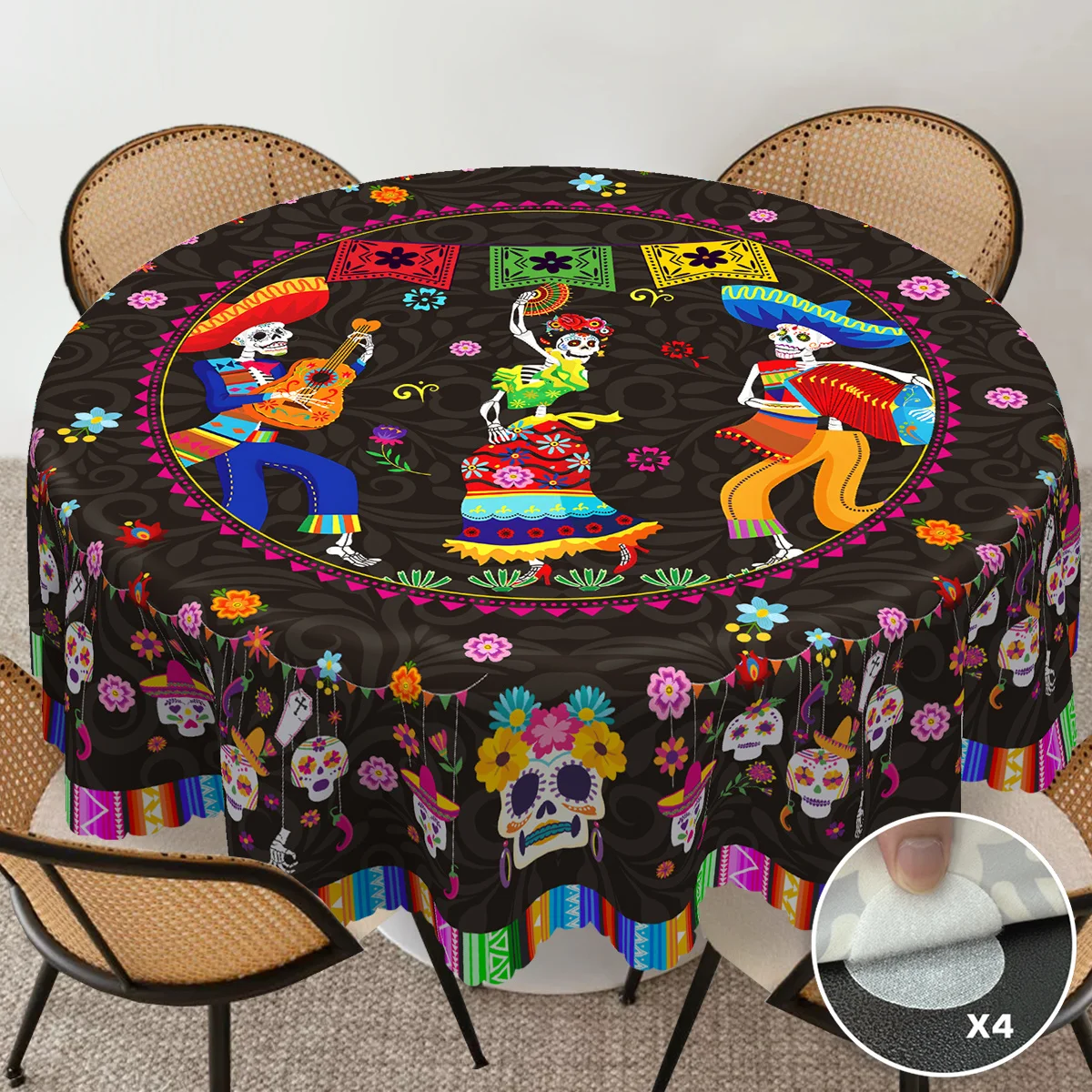 1 item, Mexican Day of the Dead Poppy Sugar Skull Tablecloth, Halloween decorationzyc
