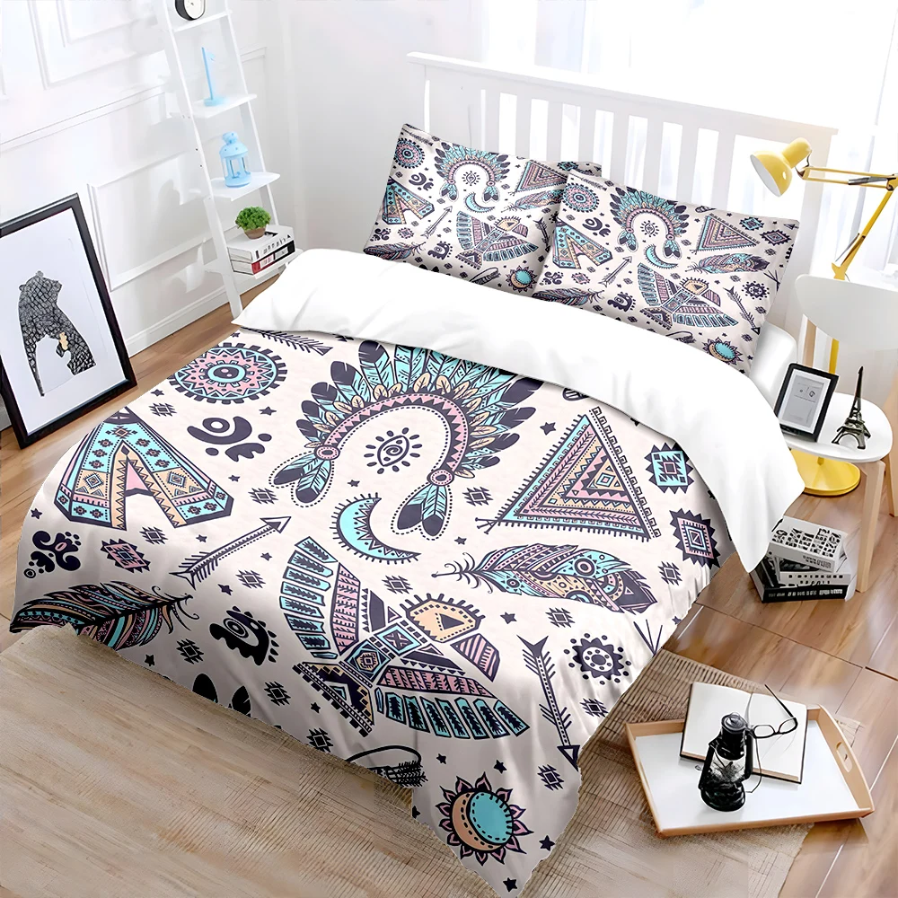 Native American-style colorful patterns Bedding Set for Kids Luxury Gift 3pcs Digital Print Comforter Set Soft Comfortable