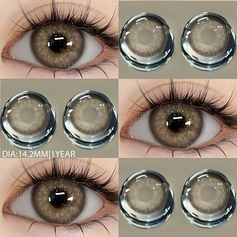 EYESHARE Farbige Kontaktlinsen mit Sehstärke, Myopie, blaue Linsen mit Grad, graue Pupillenlinse, braune Linsen, modisch, jährlich