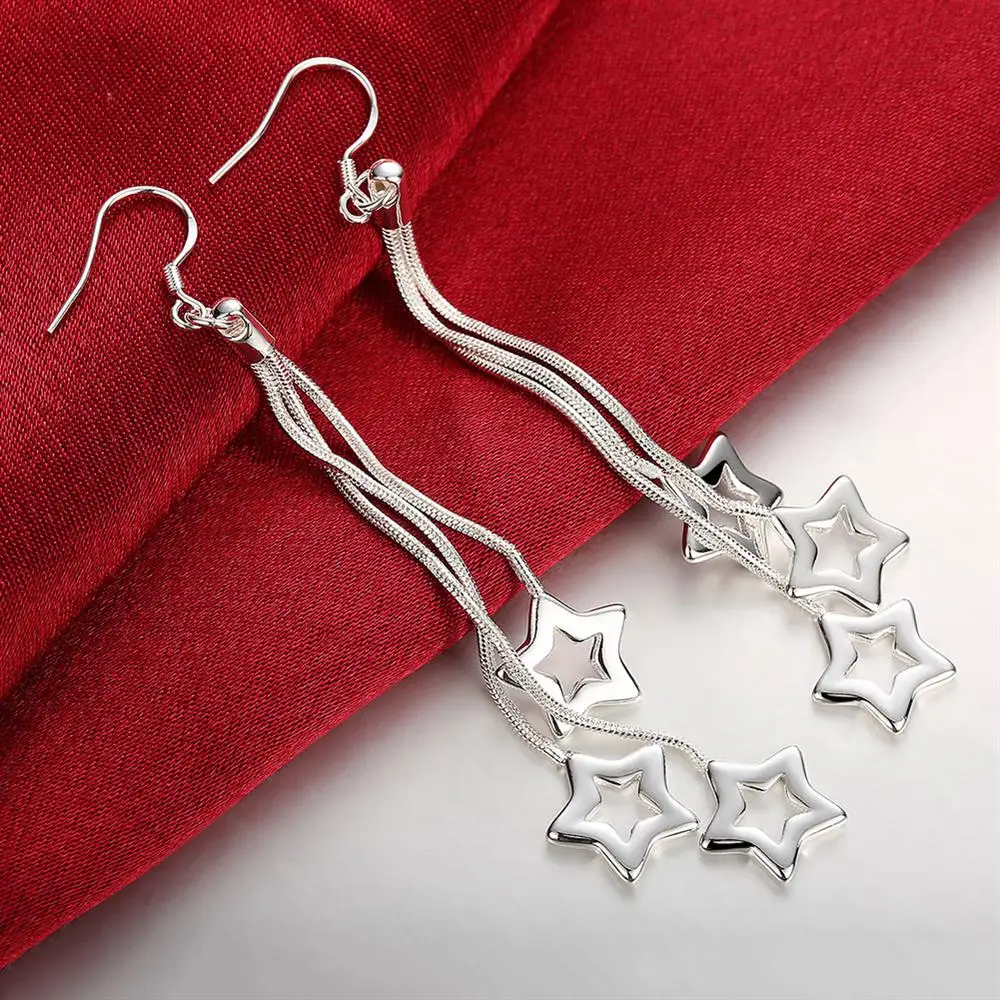 

Hot high quality 925 Sterling Silver Tassel hanging stars Earrings for woman fashion Jewelry wedding party Christmas Gift