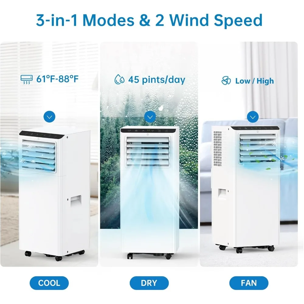 8000BTU portable air conditioner, standing air conditioner with cooling, dehumidifier, and fan modes, cooling to 350 square feet