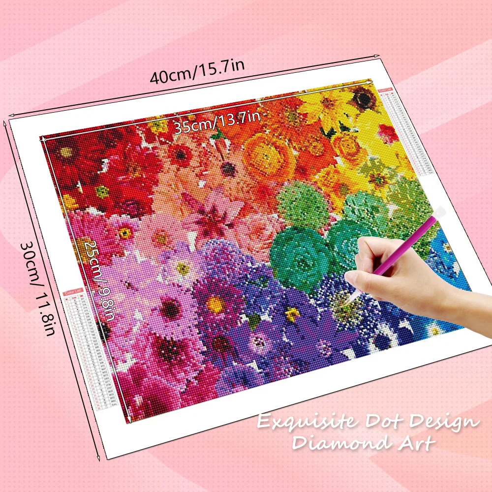 HUACAN Diamond Art Kits Flower Colorful Rose Home Decor  Rhinestones Chrysanthemum Floral Painting 5d Full Square Round view 2