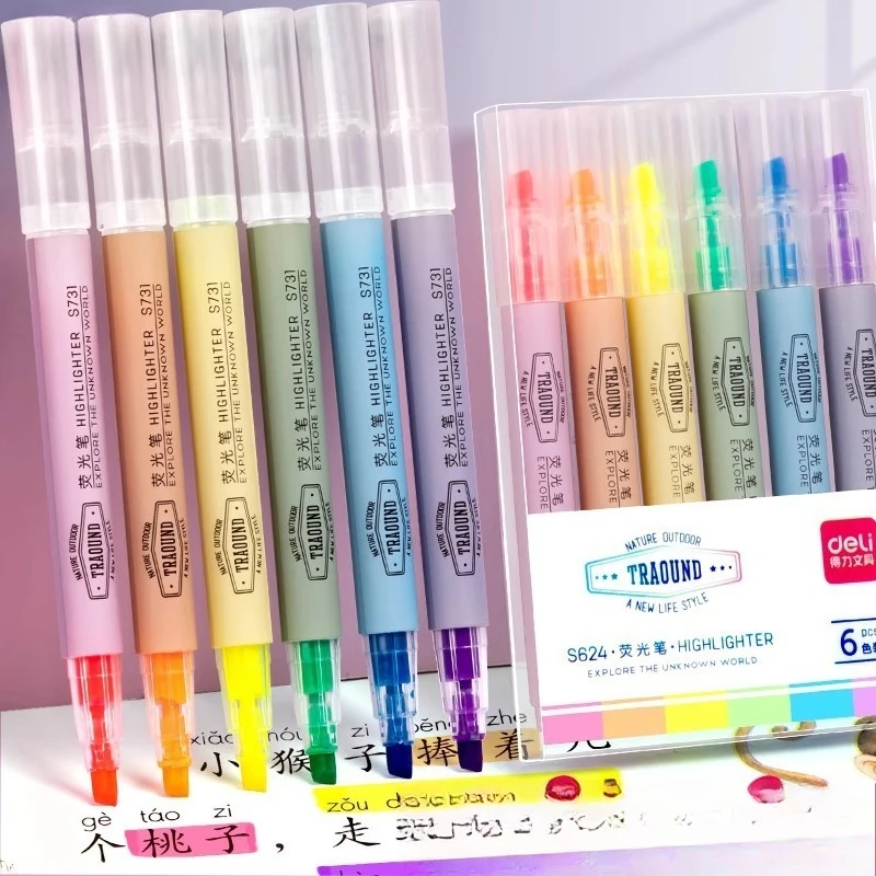 Deli fluorescent board marking note number pen, color key point marking outline hand-written newspaper notebook pen