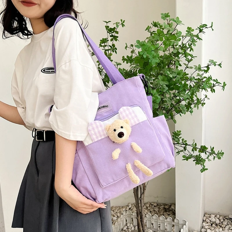 Bolso lona estilo coreano elegante bolso bandolera mensajero capacidad