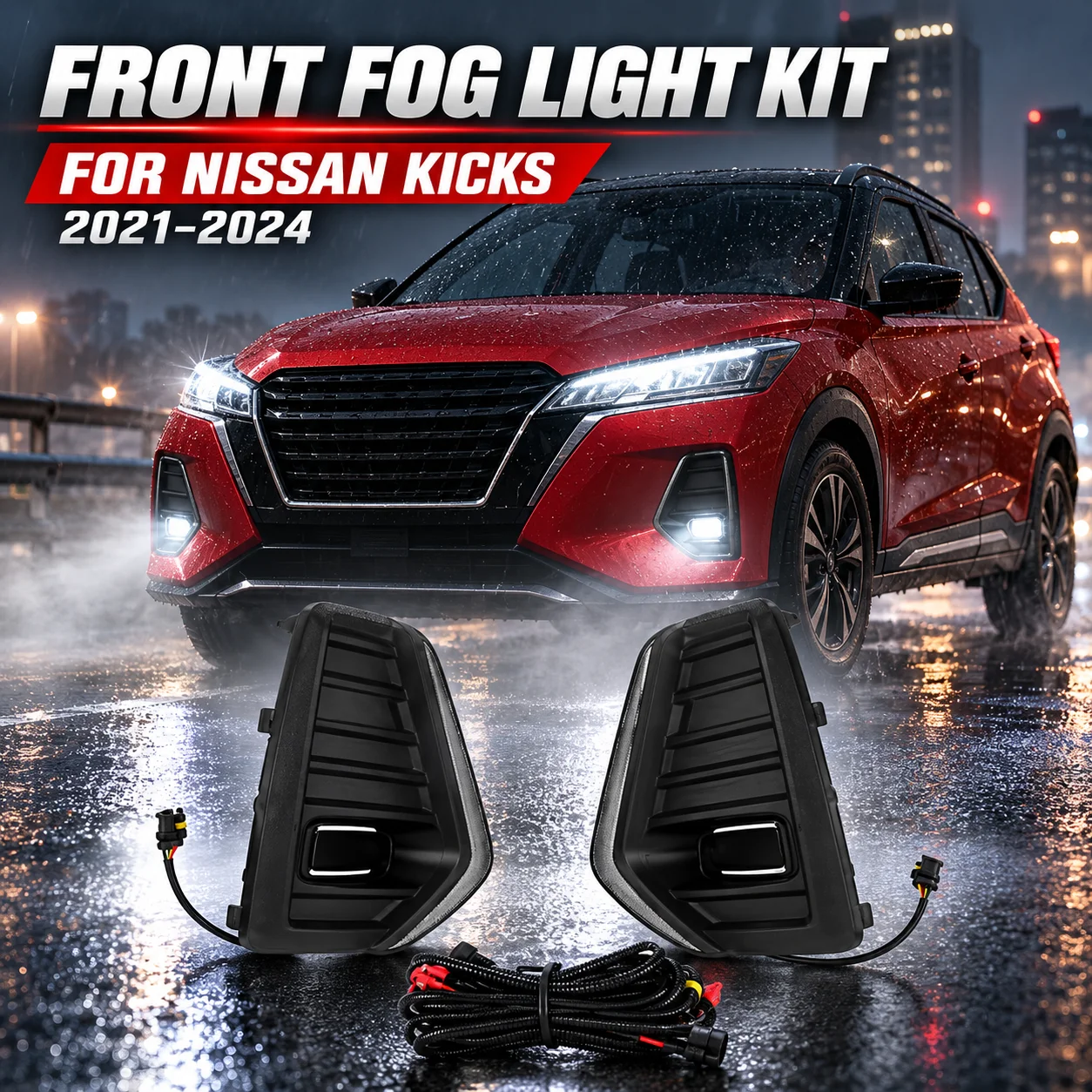 NS1332-L2LED LED DRL Day Light For Nissan Kicks 20212022 2023 2024 Daytime Running Light Fog Lamp Dynamic Sequential Turn Signal