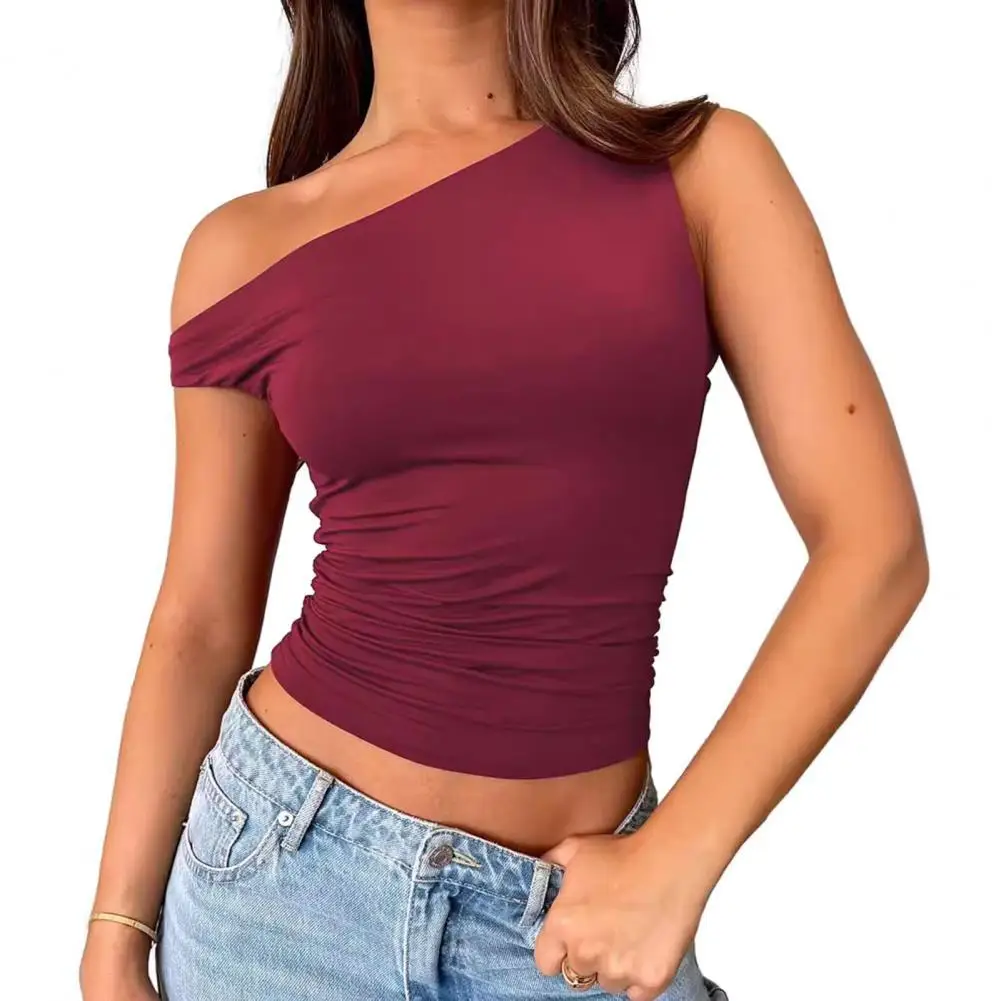 Y2K Sexy Skew Collar T shirt Women Casual 2024 Summer Short Sleeve O Neck T Shirts Slim Fit Sexy Off shoulder Tshirt Sexy Blouse